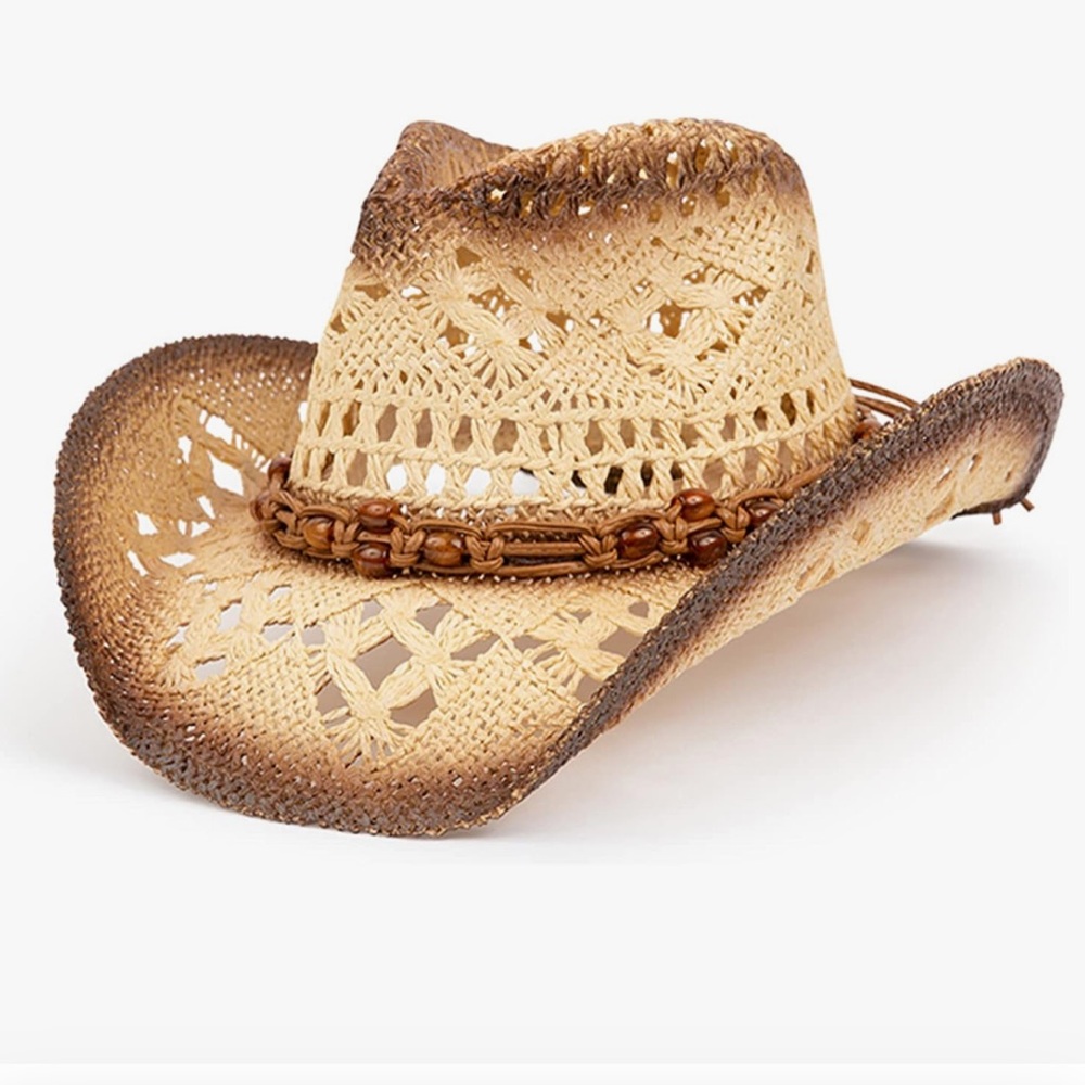 Western Straw Cowboy Hat with Beaded Band